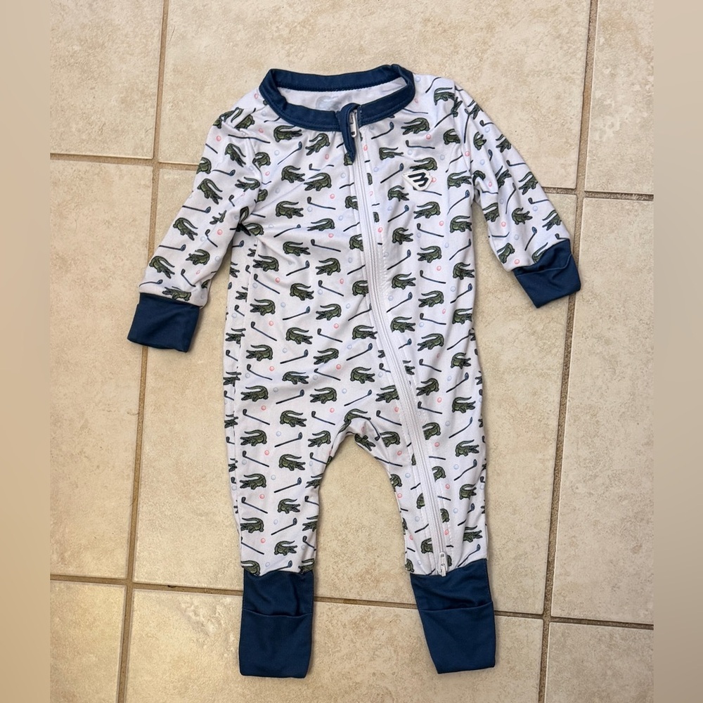 Baby Crocodile Print Zip One-Piece - Navy Trim